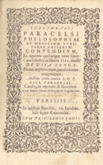 Theophrasti-Paracelsi-philosophiae-et-medicinae-utriusque-universae-compendium-ex-optimis-quibusque-eius-libris-cum-scholis-in-libros-IIII.-ejusdem-De-vita-longa-Plenos-mysteriorum-parabolarum-aenigmatum.-Auctore-Leone-Suavio-I.acques-G.ohory-P.arisiensis-Vita-Paracelsi.-Catalogus-operum-et-librorum.-Cum-indice-rerum-in-hoc-opere-singularium