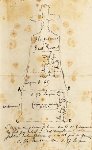 Plans-sur-papier-calque-du-projet-de-stele-a-la-memoire-de-Paul-Taconnet