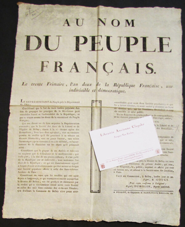 Affiche-de-lArrete-supprimant-la-Societe-populaire-des-Amis-de-la-Liberte-et-de-lEgalite-seante-a-la-ci-devant-eglise-des-Bernardines-a-Belley-30-frimaire-an-II-par-le-representant-du-Peuple-pres-le-Departement-de-lAin-Albitte