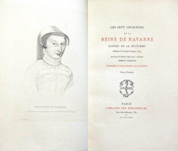 Sept-Les-journees-de-la-Reine-de-Navarre-suivies-de-la-huitieme-Edition-de-Claude-Gruget-1559.-Notice-et-notes-par-Paul-Lacroix-index-et-glossaire.-Planches-a-lrsquoeau-forte-par-Flameng